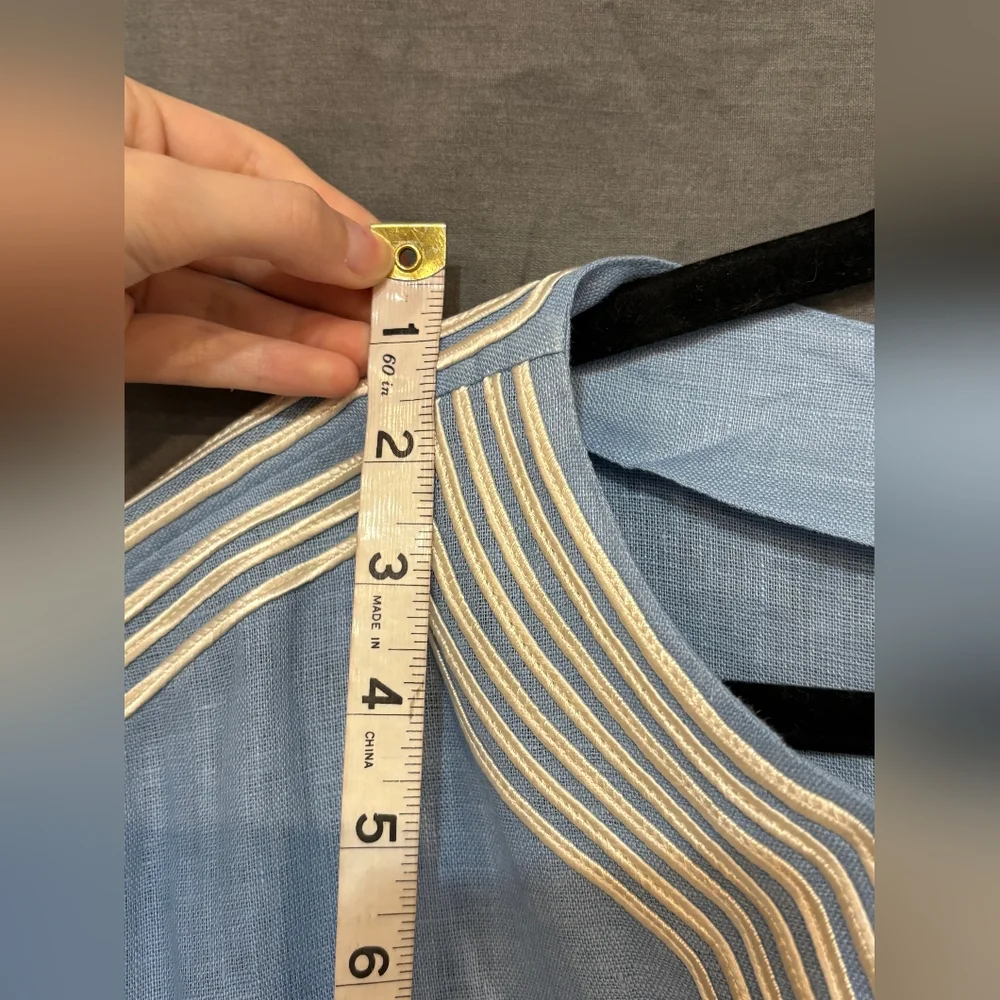 Tory Burch Blue Resort Mini Dress with Scoop Neck and Dolman Sleeves - Picture 5 of 7